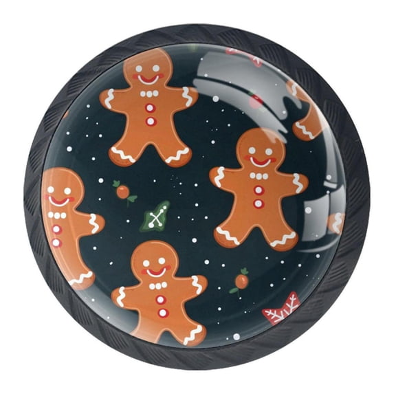 4 Pcs Christmas Gingerbread Man Knobs for Kitchen Cabinet Cupboard Dresser Bookcase Drawer Pulls Handles Round Home Decor