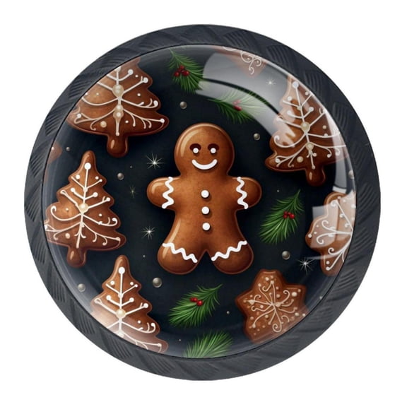 4 Pcs Christmas Gingerbread Man Knobs for Kitchen Cabinet Cupboard Dresser Bookcase Drawer Pulls Handles Round Home Decor