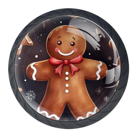 4 Pcs Christmas Gingerbread Man Knobs for Kitchen Cabinet Cupboard Dresser Bookcase Drawer Pulls Handles Round Home Decor