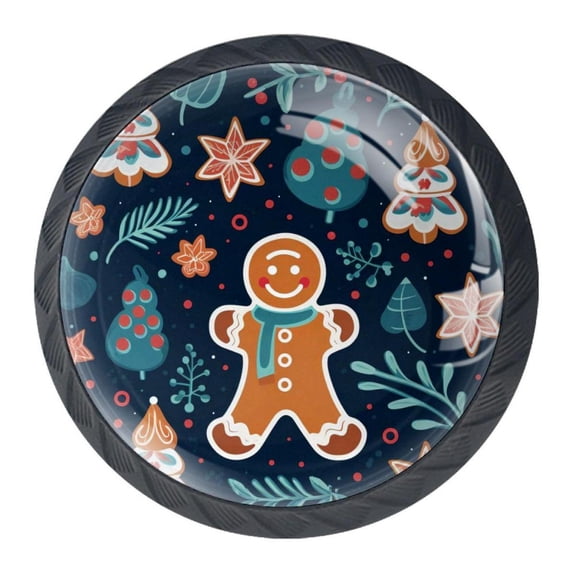 4 Pcs Christmas Gingerbread Man Knobs for Kitchen Cabinet Cupboard Dresser Bookcase Drawer Pulls Handles Round Home Decor