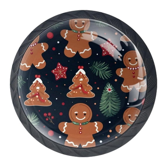 4 Pcs Christmas Gingerbread Man Knobs for Kitchen Cabinet Cupboard Dresser Bookcase Drawer Pulls Handles Round Home Decor
