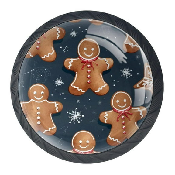 4 Pcs Christmas Gingerbread Man Knobs for Kitchen Cabinet Cupboard Dresser Bookcase Drawer Pulls Handles Round Home Decor