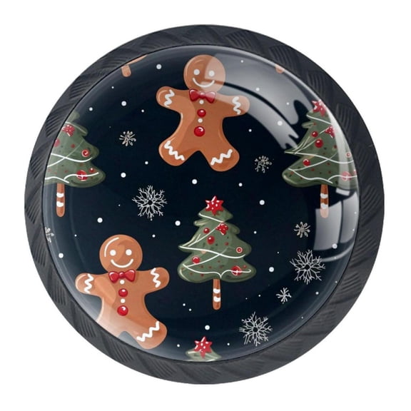 4 Pcs Christmas Gingerbread Man Knobs for Kitchen Cabinet Cupboard Dresser Bookcase Drawer Pulls Handles Round Home Decor