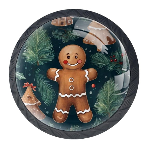 4 Pcs Christmas Gingerbread Man Knobs for Kitchen Cabinet Cupboard Dresser Bookcase Drawer Pulls Handles Round Home Decor