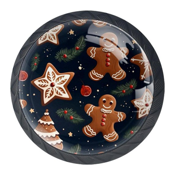 4 Pcs Christmas Gingerbread Man Knobs for Kitchen Cabinet Cupboard Dresser Bookcase Drawer Pulls Handles Round Home Decor