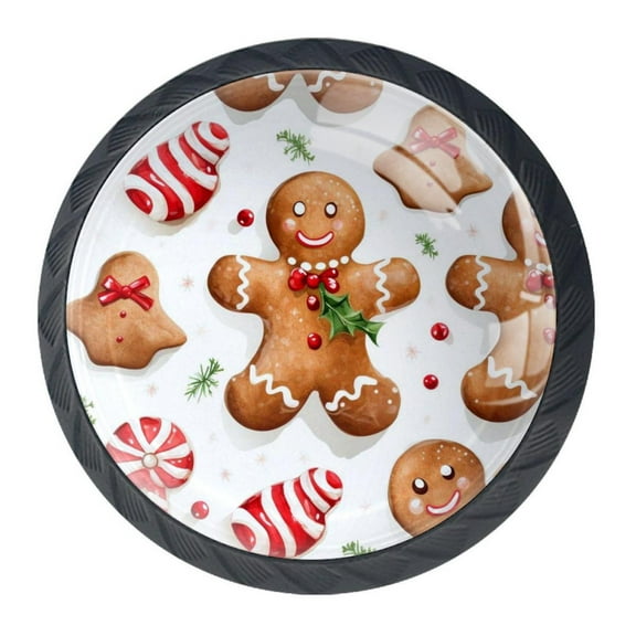 4 Pcs Christmas Gingerbread Man Knobs for Kitchen Cabinet Cupboard Dresser Bookcase Drawer Pulls Handles Round Home Decor