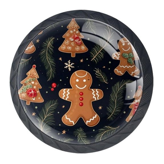 4 Pcs Christmas Gingerbread Man Knobs for Kitchen Cabinet Cupboard Dresser Bookcase Drawer Pulls Handles Round Home Decor