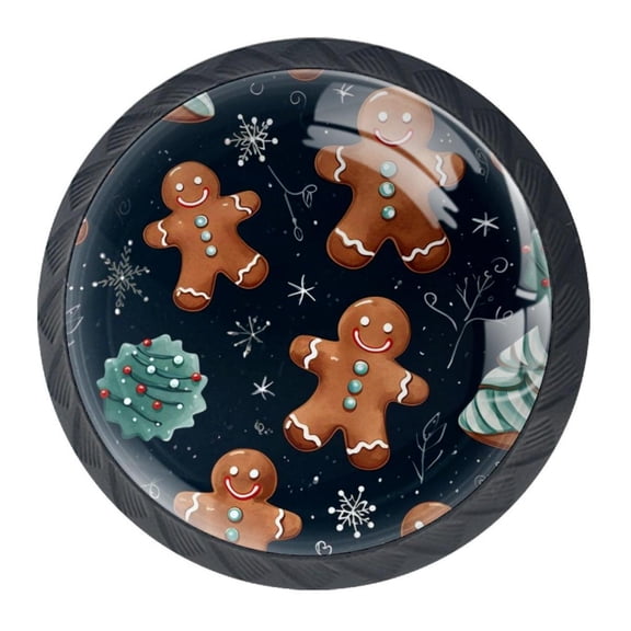 4 Pcs Christmas Gingerbread Man Knobs for Kitchen Cabinet Cupboard Dresser Bookcase Drawer Pulls Handles Round Home Decor