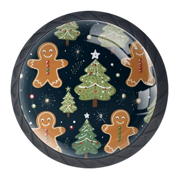 4 Pcs Christmas Gingerbread Man Knobs for Kitchen Cabinet Cupboard Dresser Bookcase Drawer Pulls Handles Round Home Decor
