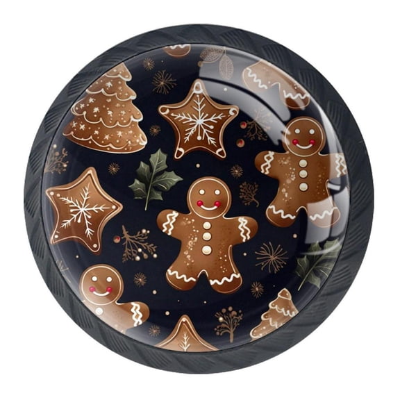 4 Pcs Christmas Gingerbread Man Knobs for Kitchen Cabinet Cupboard Dresser Bookcase Drawer Pulls Handles Round Home Decor