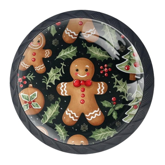 4 Pcs Christmas Gingerbread Man Knobs for Kitchen Cabinet Cupboard Dresser Bookcase Drawer Pulls Handles Round Home Decor