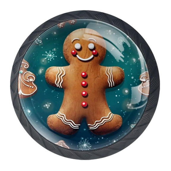4 Pcs Christmas Gingerbread Man Knobs for Kitchen Cabinet Cupboard Dresser Bookcase Drawer Pulls Handles Round Home Decor