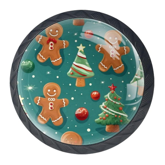 4 Pcs Christmas Gingerbread Man Knobs for Kitchen Cabinet Cupboard Dresser Bookcase Drawer Pulls Handles Round Home Decor