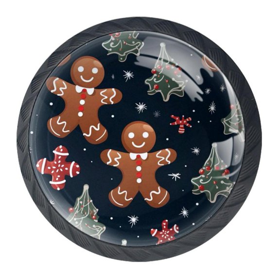 4 Pcs Christmas Gingerbread Man Knobs for Kitchen Cabinet Cupboard Dresser Bookcase Drawer Pulls Handles Round Home Decor