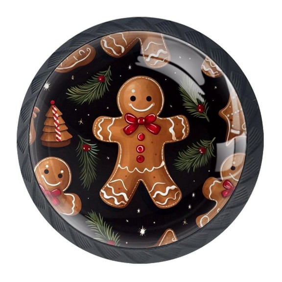 4 Pcs Christmas Gingerbread Man Knobs for Kitchen Cabinet Cupboard Dresser Bookcase Drawer Pulls Handles Round Home Decor