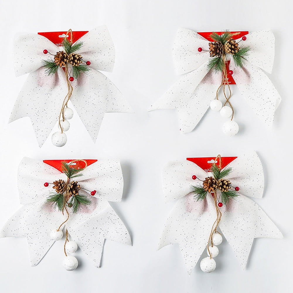4 Pcs Christmas Glitter Bow Christmas Wreath Bows with Pinecones