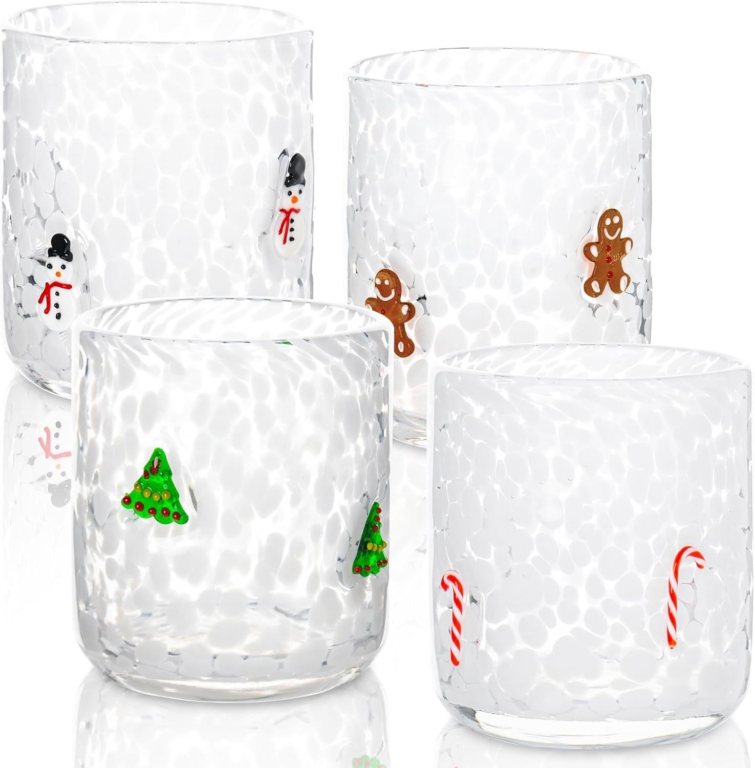 4 Pcs Christmas Icon Glass Cups Set - 14 oz Snowman Gingerbread Man ...
