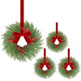 thumbnail image 1 of 4 Pcs Christmas Mini Cabinet Wreaths for Kitchen, 10" Artificial Norfolk Pine & Cypress Wreath with Red Berry Bow for Christmas Decorations Window Door Fireplace Table Staircase Indoor Outdoor, 1 of 6