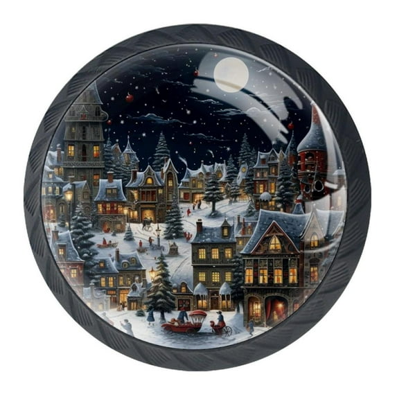 4 Pcs Christmas Night Knobs for Kitchen Cabinet Cupboard Dresser Bookcase Drawer Pulls Handles Round Home Decor