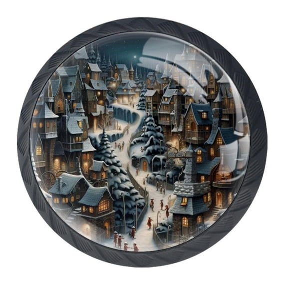 4 Pcs Christmas Night Knobs for Kitchen Cabinet Cupboard Dresser Bookcase Drawer Pulls Handles Round Home Decor