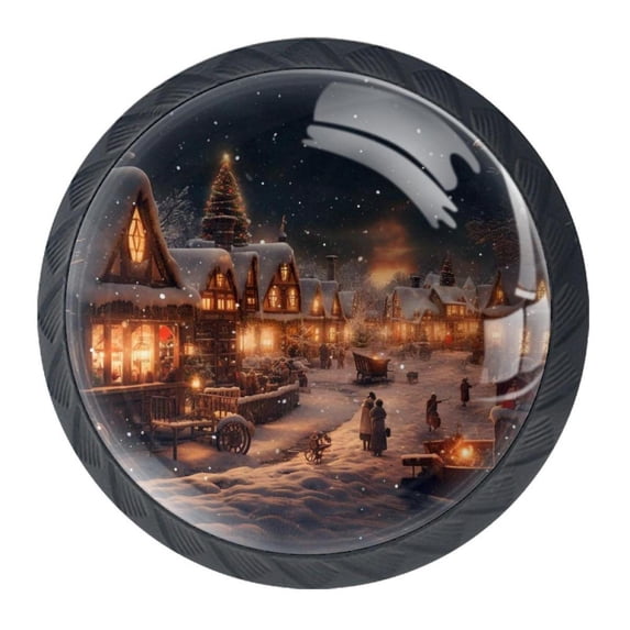 4 Pcs Christmas Night Knobs for Kitchen Cabinet Cupboard Dresser Bookcase Drawer Pulls Handles Round Home Decor