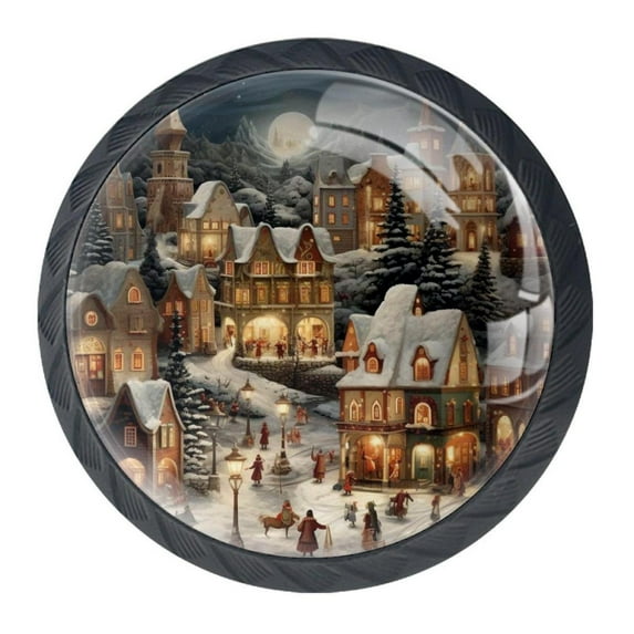 4 Pcs Christmas Night Knobs for Kitchen Cabinet Cupboard Dresser Bookcase Drawer Pulls Handles Round Home Decor