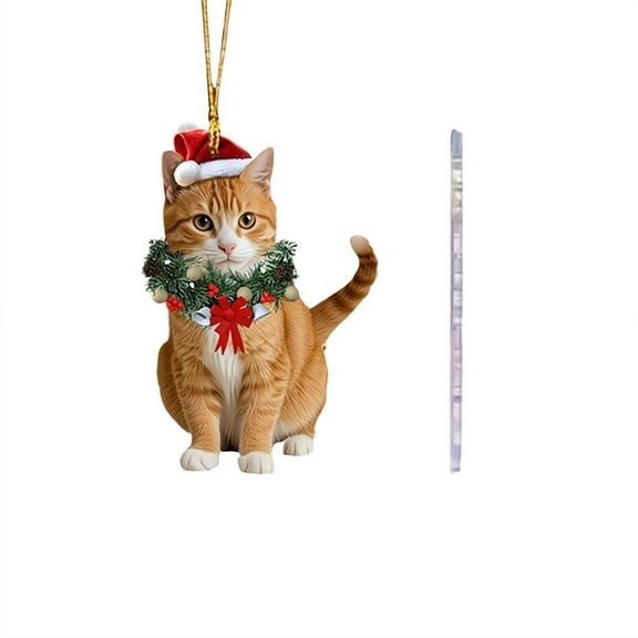 4 Pcs Christmas Pendant 2D Acrylic Pendant Cat-Shape Xmas Wreath Charm Car Hanging Ornament Home Office Parties Decorations