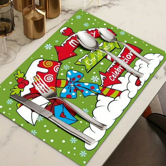 4 Pcs Christmas Placemats for Christmas Decorations, Washable Durable Table Mat for Xmas Home Living Room Table Decoration 17.71x11.81 Inch Green