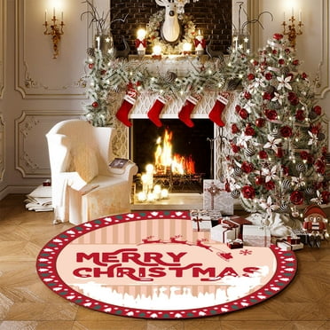 4 Pcs Christmas Round Rug Washable Entryway Small Rug Indoor Non-Slip Christmas Throw Floor Covers Xmas Decorative Circle Rug Boho Accent Floor Carpet for Living Room Bedroom Kitchen