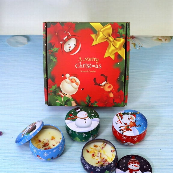 4 Pcs Christmas Scented Candles Gifts for Women - Merry Christmas Candles Bulk, Soy Wax Aromatherapy Candle Set, Small Cookie Jar Candles with Lids for Home Bath Yoga Xmax Holiday Party Favors