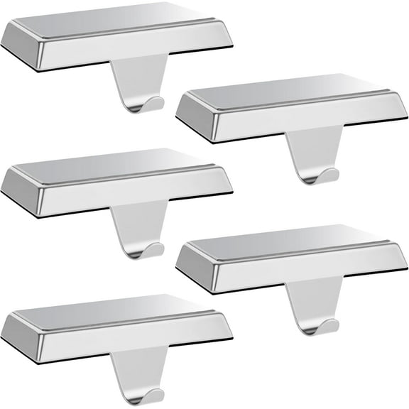 4 Pcs Christmas Silver Stocking Holders, Heavy Duty Mantle Hangers with Non-Slip Pad, Weighted Stocking Hooks Christmas Ornaments for Xmas Holiday Fireplace Shelf Window Decoration