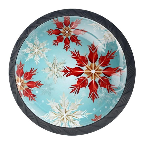 4 Pcs Christmas Snowflakes Knobs for Kitchen Cabinet Cupboard Dresser Bookcase Drawer Pulls Handles Round Home Decor