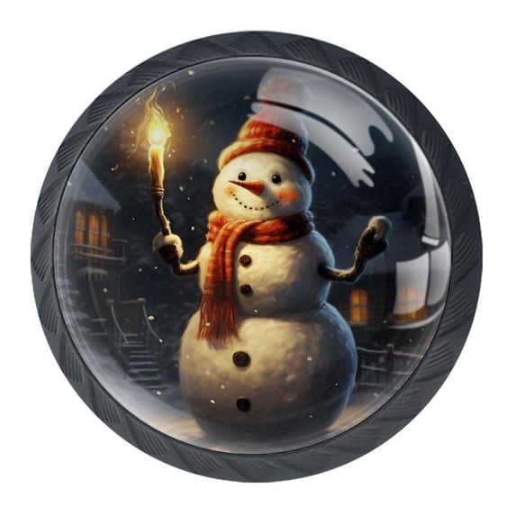 4 Pcs Christmas Snowman Knobs for Kitchen Cabinet Cupboard Dresser Bookcase Drawer Pulls Handles Round Home Decor