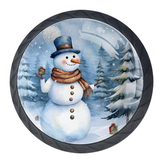 4 Pcs Christmas Snowman Knobs for Kitchen Cabinet Cupboard Dresser Bookcase Drawer Pulls Handles Round Home Decor