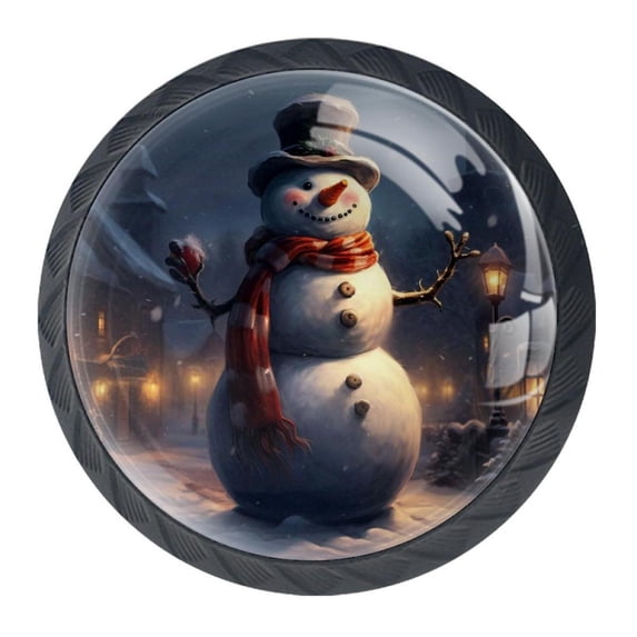 4 Pcs Christmas Snowman Knobs for Kitchen Cabinet Cupboard Dresser Bookcase Drawer Pulls Handles Round Home Decor