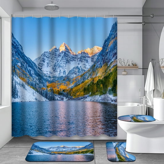 4 Pcs Christmas Star Shower Curtain Sets with Rugs for Bathroom Decor,Sky Night Bathroom Shower Curtain Sets,Twinkle Bathroom Sets with Shower Curtain and Rugs