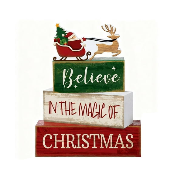 4 Pcs Christmas Table Decoration Wooden Santa Claus Decor Christmas Tiered Tray Decor Decorative Santa Claus Elk Block Sign Gift Farmhouse Xmas Table Centerpiece for Home Kitchen Shelf