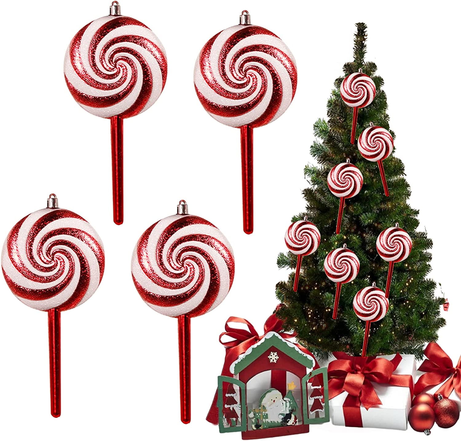 4 Pcs Christmas Tree Candy Cane Hanging Ornaments. Christmas Plastic