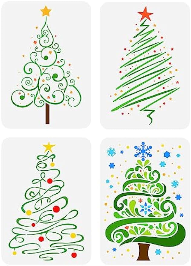 4 Pcs Christmas Tree Stencils 11.7x8.3 inch Christmas Theme Stencils Plastic Tree Stars Snowflake Patterns Template Reusable DIY Art and Craft Stencils for Christmas Home Wall Decor - Walmart.com 4-pcs-christmas-tree-stencils-11-7x8-3-inch-christmas-theme-stencils-plastic-tree-stars-snowflake-patterns-template-reusable-diy-art-and-craft-stencils-for-christmas-home-wall-decor-walmart-com
