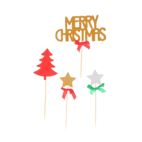 4 Pcs Christmas Tree Topper Christmas Cake Toppers Cake Scenic Theme Party Decorations Xmas Star Cupcake Food Picks Baby