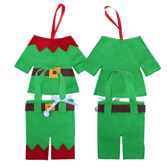 4 Pcs Christmas and Fork Cover Elf Clothes Pants Fork Set Cutlery Bag Xmas Party Tableware Holder (Green)