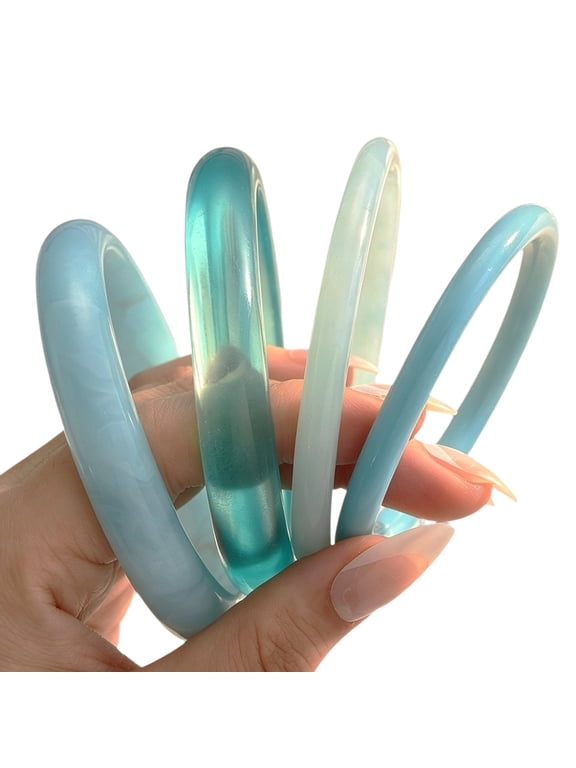 4 Pcs Chunky Resin Bangle Bracelet for Women, Wide Geometric Bangles Set, Statement Stackable Bracelet Jewelry Gift for Daily Wear