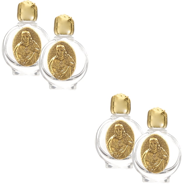 KOMI 12-Pack Glass Holy Water Bottles 0.5 Fl Oz - Embossed Sacred Heart Design, Travel Size