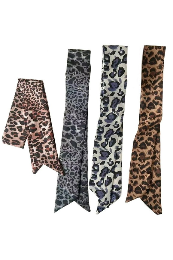 4 Pcs Classic Leopard Handbag Handle Ribbon Scarf Hair Head Band Neck Scarf Neckerchief Scarf Head Wrap for Women