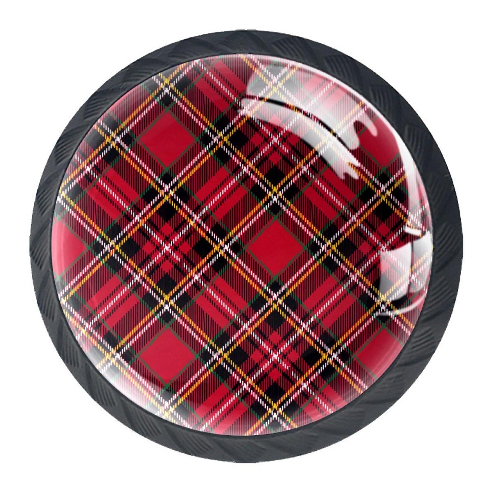 4 Pcs Classical Tartanplaid Knobs for Kitchen Cabinet Cupboard Dresser Bookcase Drawer Pulls Handles Round Home Decor