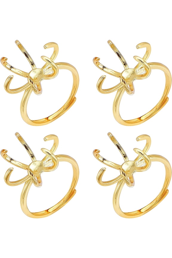 4 Pcs Claw Ring Blank Adjustable Brass Bases 18mm Finger Components Real 18K Gold Plated