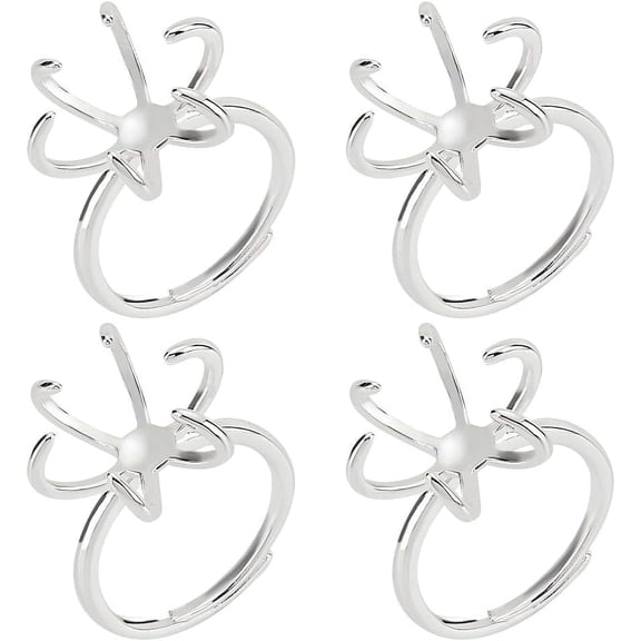 4 Pcs Claw Ring Blank Adjustable Brass Ring Bases 16.5mm Finger Ring Components 6 Prong Ring Settings Gemstones Cabochon Setting