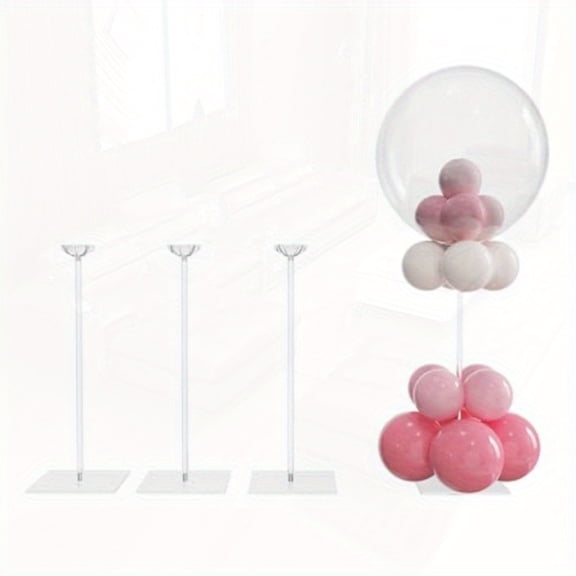 4 Pcs Clear Acrylic Balloon Holder Set 16 Inch Tall, Reusable Party Balloon Stand with Square Base for Wedding Birthday Shower Table Centerpiece