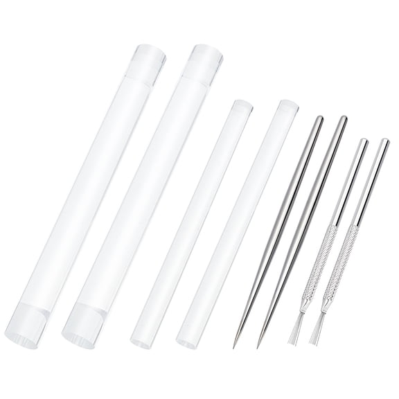 4 Pcs Clear Acrylic Clay Rolling Pins and 4 pcs Stainless Steel Clay Needle Tool DIY Polymer Round Tube Roller Clay Tool Sets