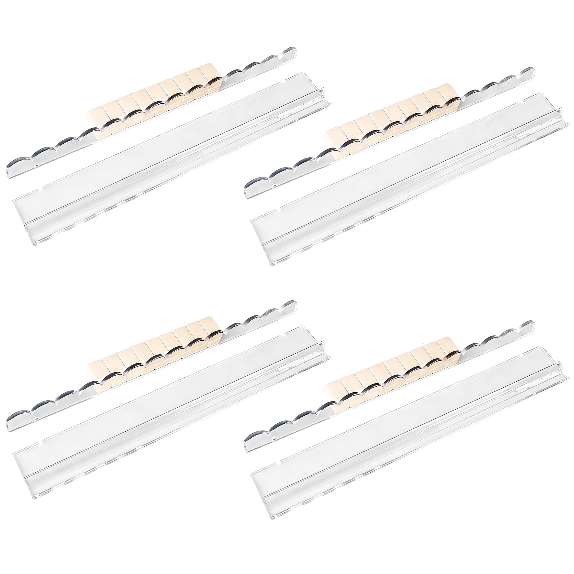 4 Pcs Clear Acrylic Mahjong Tile Rack with Magnet Pusher, Mahjong Racks with Pushers | Quick Setup, Ideal for Players, Seniors, Hobbyists, Game Room, Family Gathering, Travel, and Community